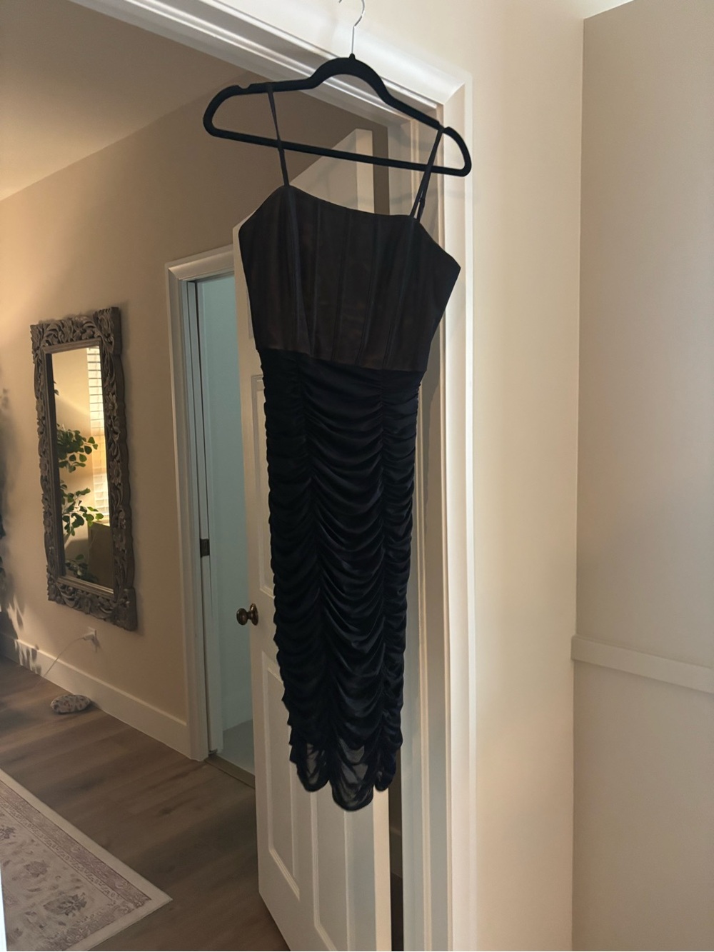 Alice + Olivia Black Ruched Spaghetti-Strap Mini Dress